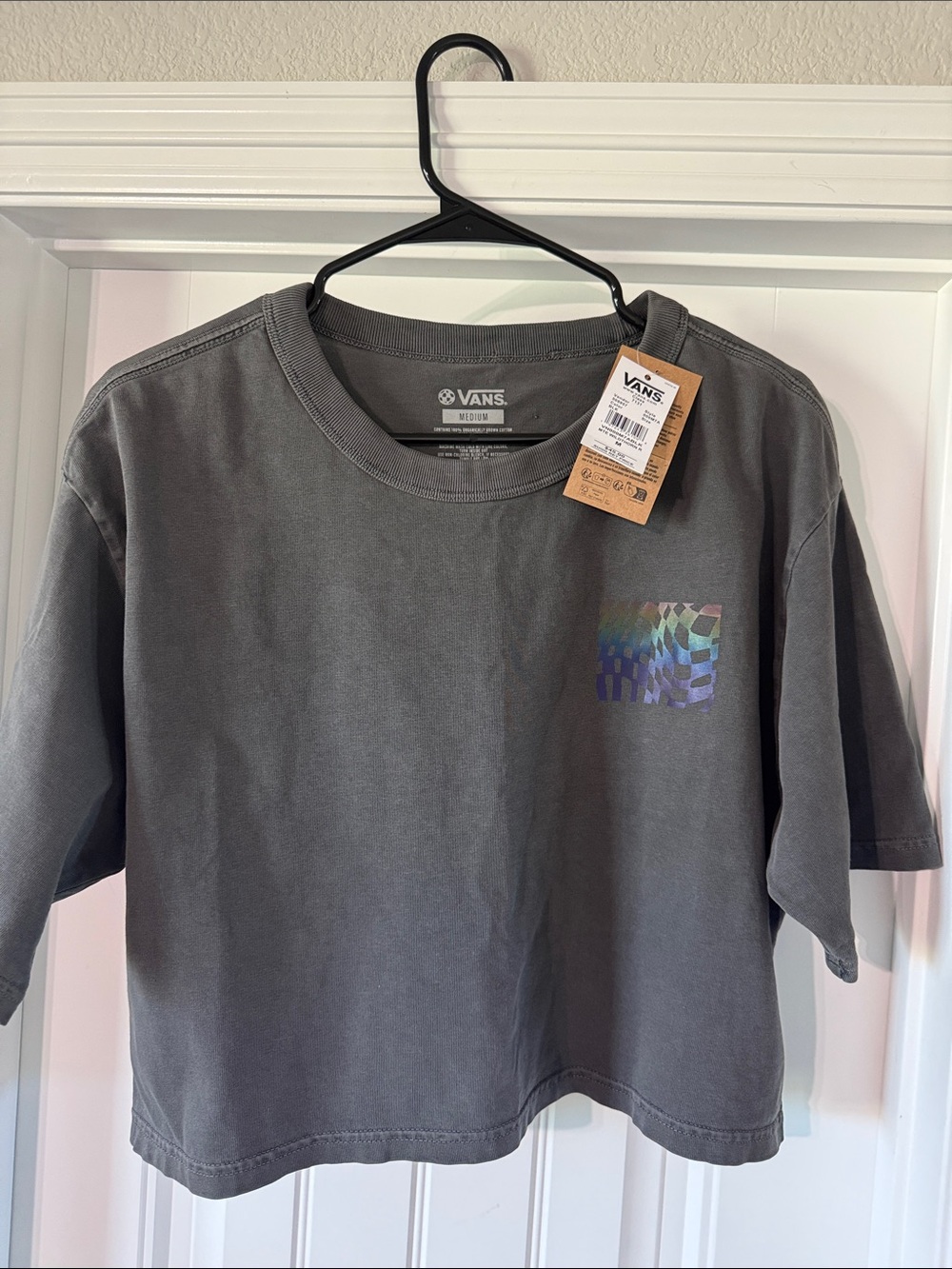 Vans Dark Gray Crop top Short-Sleeve Tee with Multicolor Checker Graphic